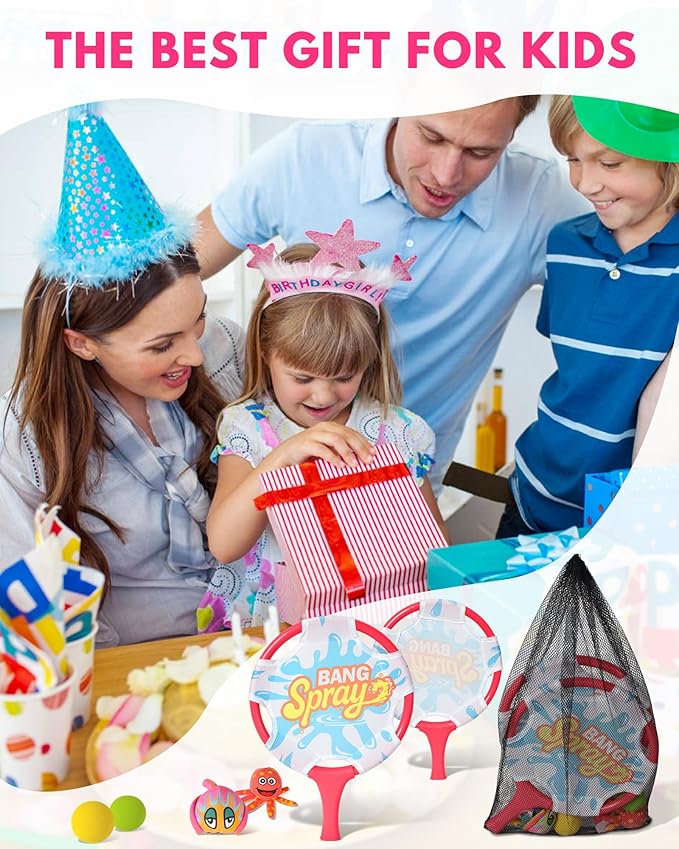 Water Paddle Toss Game with Floating Octopus Ball, Fun Pool Toys Set, Beach Games for Family, and Pool Water Play Set for Friends