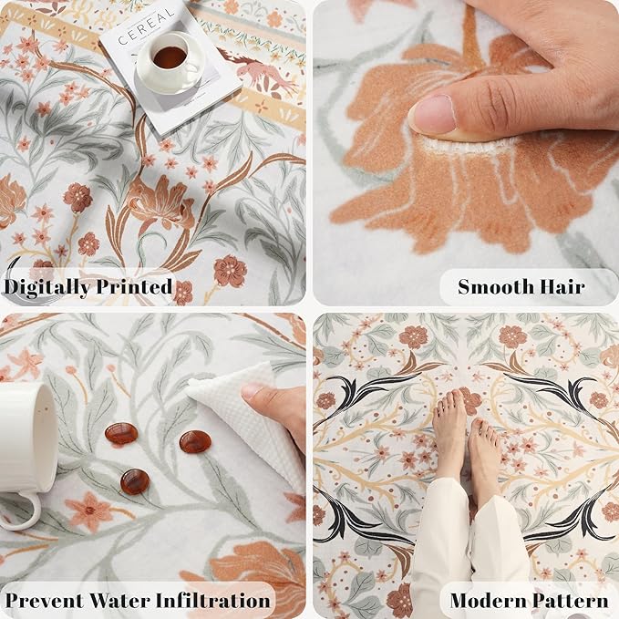 Door Mat Indoor Entrance 2x3 Rug Machine Washable Vintage Floral Botanical Small Area Rug Non-Slip Low Pile Throw Rugs for Entryway, Kitchen, Front Door Entrance, Entry, Kids Room, Yellow