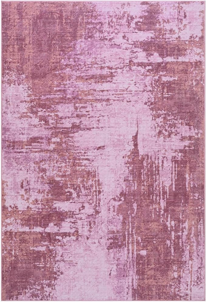 Living Room Rugs 6x9 Hot Pink Washable Area Rug, Abstract Modern Bedroom Rugs Non Slip Stain Resistant Neutral Large Carpet for Nursery, Dining, Kids Playroom, Dining Room, Office