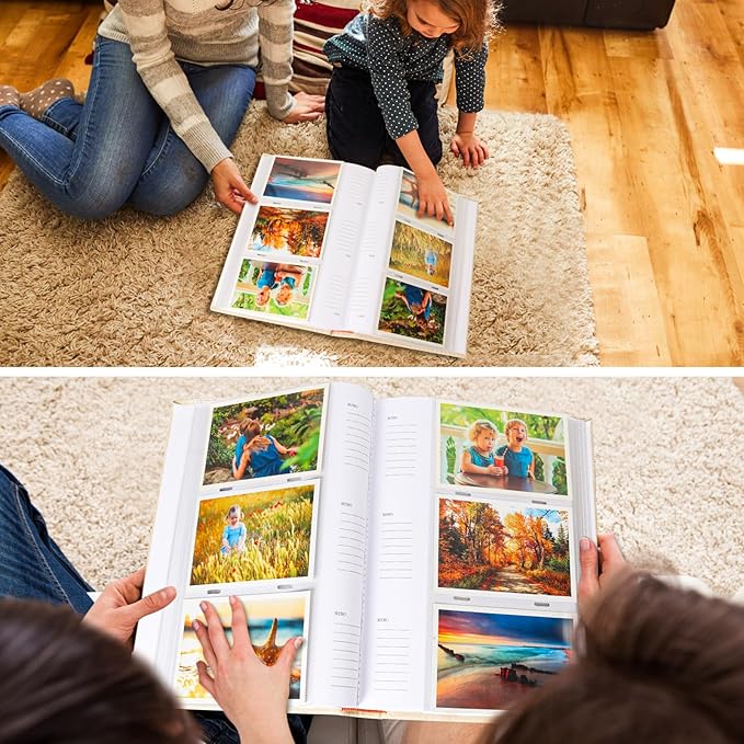 RECUTMS 4x6 Pictures Photo Album Leather Cover Photo Book Holds 300 Photos with Front Window,Photo Book with Writing Space to Share Photos Family Friends (Orange)