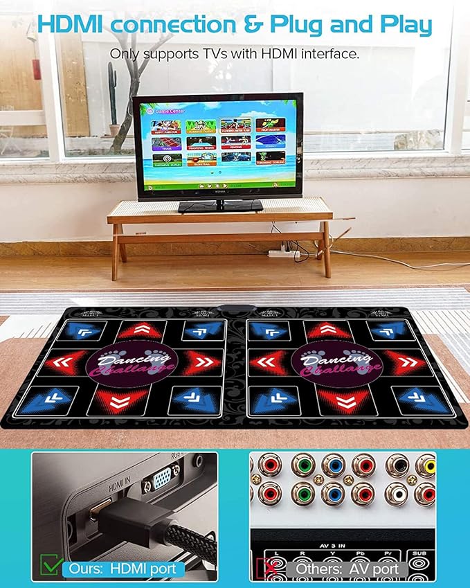 Music Dance Mat for Kids & Adults,Ideal for Fitness Dance Games,899 Games,64GB Memory Card,75 Music Videos,650 Songs.for TV use,Made of Premium Flannel,a Luxurious Gift for Children