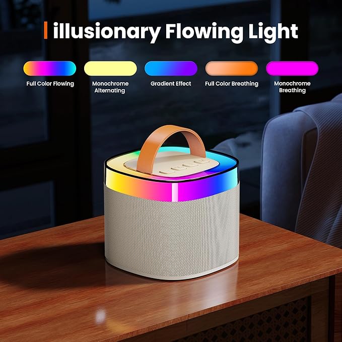 YLL Karaoke Machine for Adults Kids, Portable Bluetooth Karokee Speaker with 2 Wireless Microphones,Singing Karaoke Machine Built-in LED Lights for Birthday Gifts, Family Home Party(Beige)