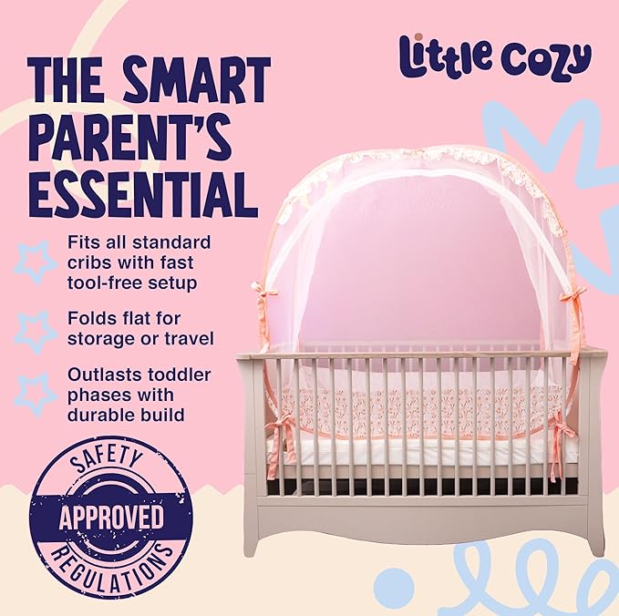 Crib Tent to Keep Baby from Climbing Out – Pop Up Crib Net Canopy with Strong Breathable Mesh, Double Auto-Lock Zippers & Durable Frame – Easy Install Baby Safety Cover for Standard Cribs