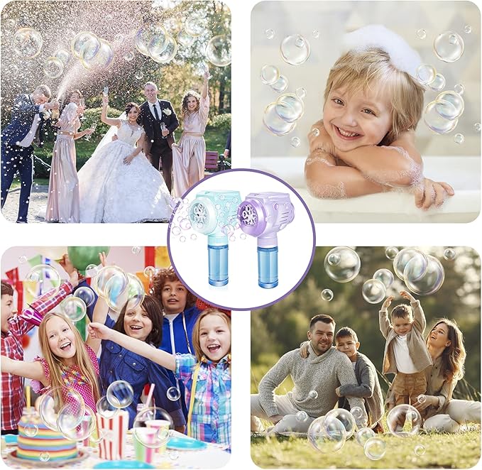 Automatic Bubble Guns with Light, Zealous 2pc High Output Bubble Machines with Bubble Solution & Bubble Concentrate,Handheld Battery Operated Bubble Maker Toys for 3000+ (Bubble-White)