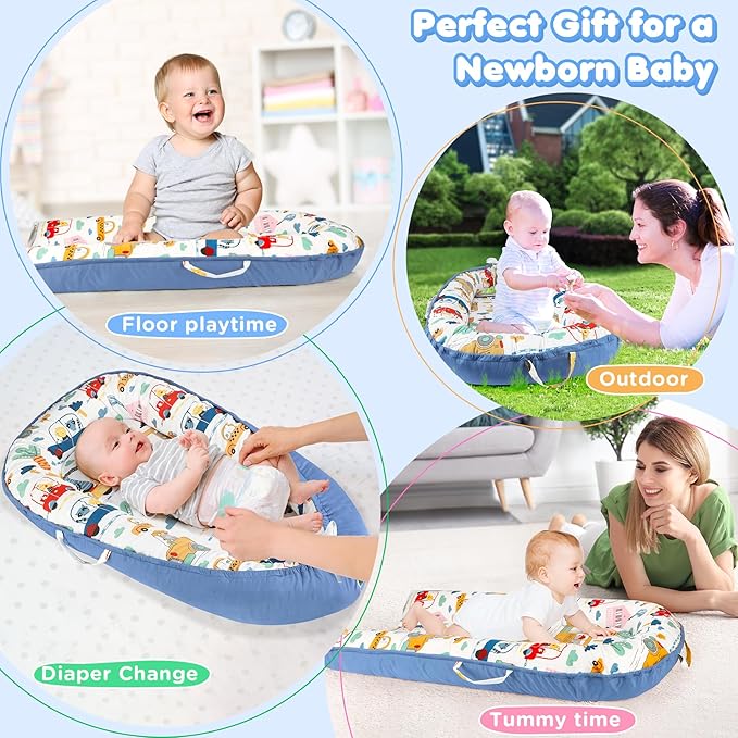 KISS GOLD Baby Lounger - Breathable Soft Cotton Cover Baby Lounger Nest, Babies Essentials Gifts, Portable Lounger for Baby Tummy Time Floor Playing Seated Support for Home and Travel