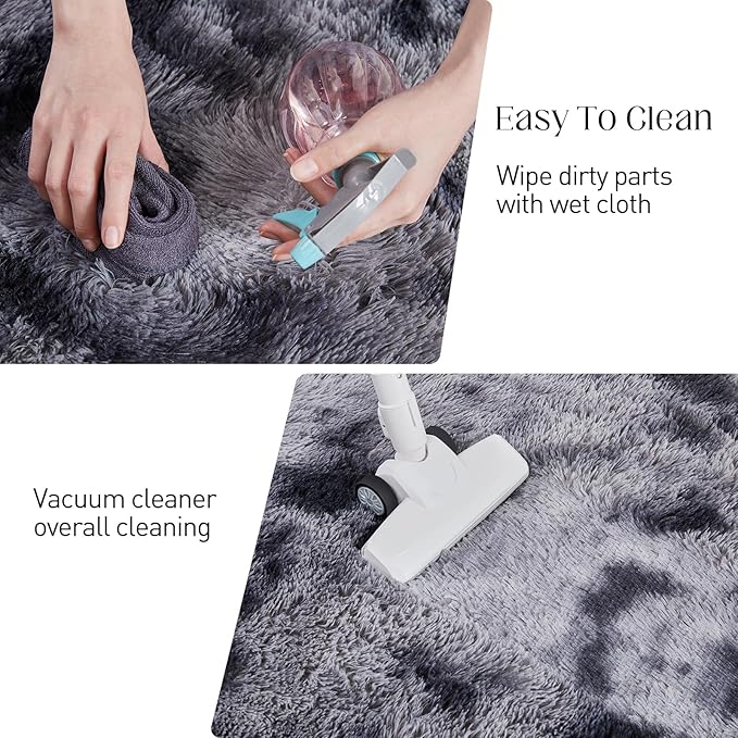 Fluffy Shag Area Rug, 4x6 Tie-Dyed Dark Grey Rugs for Bedroom, Soft Plush Area Rugs for Living Room, Non-Slip Indoor Carpet for Nursery, Study Room, Dressing Room, Home Decor