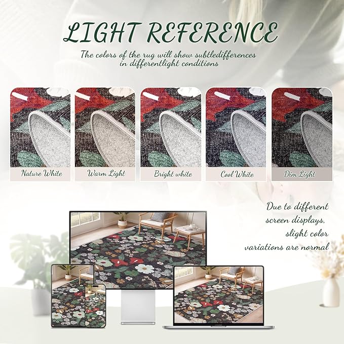 9x12 Area Rug for Living Room: Vintage Floral Washable Rug Soft Boho Non Slip Carpet Large Indoor Floor Non Shedding Low Pile Thin Carpets for Bedroom Dining Room Farmhouse Nursery Home Office Green