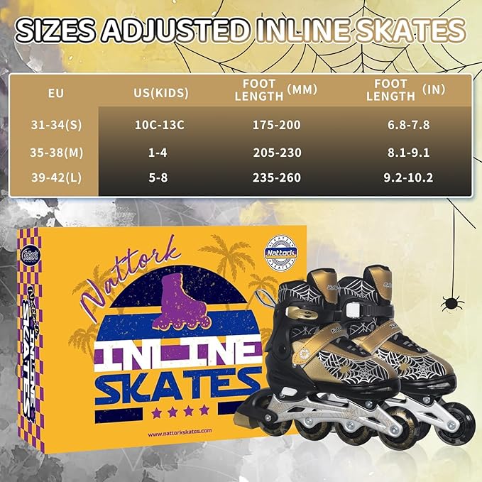 Nattork Kids Adjustable Inline Skates with PU Flash Wheels, Fun Roller Skates for Ages 4-12, Indoor/Outdoor Birthday Gift for Son and Grandson