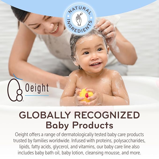 Oeight Tearless Baby Shampoo, Hypoallergenic & Dermatologically Tested Baby Shampoo, 100% Natural Active Ingredients with Chamomile, Parabens & SLS Free, Fragrance Free, for Sensitive Scalp, 200 ml