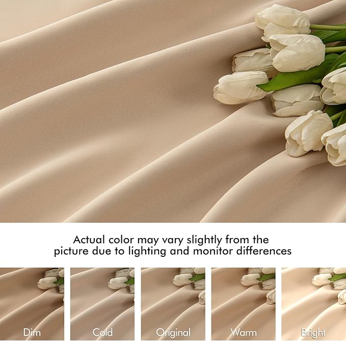 MIULEE Beige Back Tab Blackout Curtains 72 Inch Length 2 Panels Set for Living Room Bedroom Privacy, Rod Pocket/Pinch Pleat Thermal Insulated Room Darkening Pleated Light Blocking Drapes