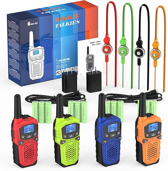 Walkie Talkies for Adults- WokTok Long Range 2 Way Radio, 3000MAH Rechargeable AA Batteries for Held Hiking Accessories Camping Gear Xmas Birthday, 2-in-1 Charging Cable,NOAA Weather Alert,4 Radios