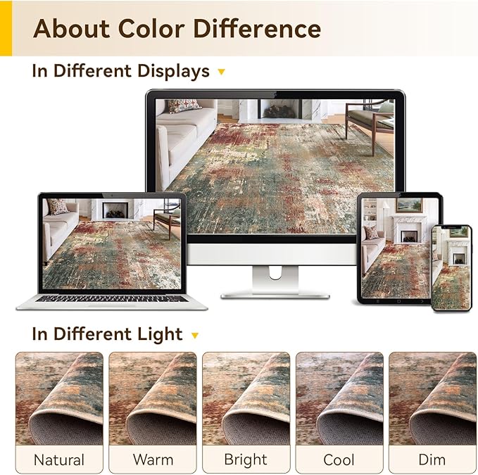 Washable Area Rugs 2'x6' Non-Slip Modern Abstract Soft for Living Room Entryway Bedroom Nursery, Print Pattern, Brown Rust Red Multi