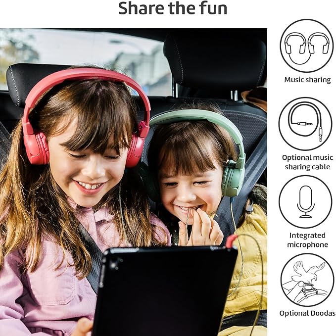 POGS Kids Wired Headphones | The Elephant 2 | Adjustable, Durable Headphones for Kids 3+ | Limited to 85 dB, Microphone | On-Ear | Music-Sharing Function Safe 3.5mm Audio Cable (3.2ft) (rGrey)