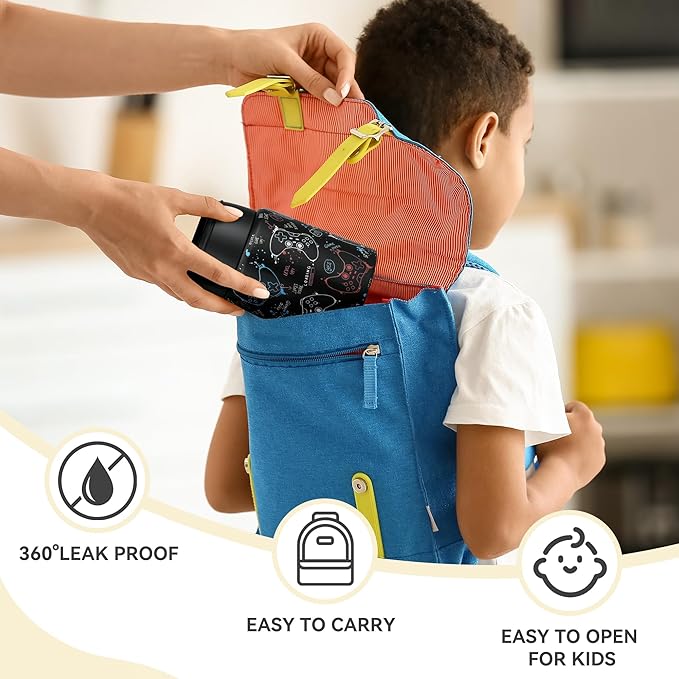 Soup Thermo for Hot Food Kids 16oz Insulated Food Jar Leakproof Thermo Lunch Container for Kids Wide-Mouth Stainless Steel Lunch Box for School with Handle Folding Spoon(3+)