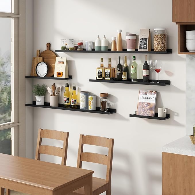 Floating Picture Ledge Shelves for Wall Set of 4, 36 Inch Wall Shelves with Lip Long Large Nursery Book Shelf for Toys Storage Kids Bookshelf Wall Mounted Living Room Bedroom Decor Frames