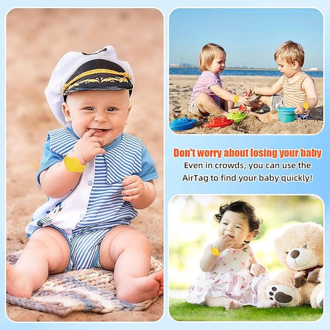 Kids Waterproof Airtag Bracelet Compatible with Apple AirTag, Hidden Silicon Protective Case for Air Tag GPS Tracker Holder, Adjustable Anti-Lost Watch Band for Toddler Child (Yellow)