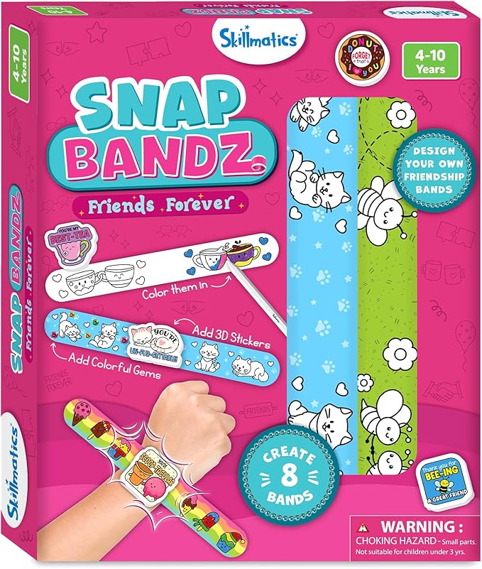 Skillmatics Craft Activity - Snap Bandz, Friendship Bands, DIY Jewelry Art & Craft Activity, Mess-Free, Creative Kit, 8 Bands (8.6"), Gifts for Girls & Boys Ages 4, 5, 6, 7, 8, 9, 10