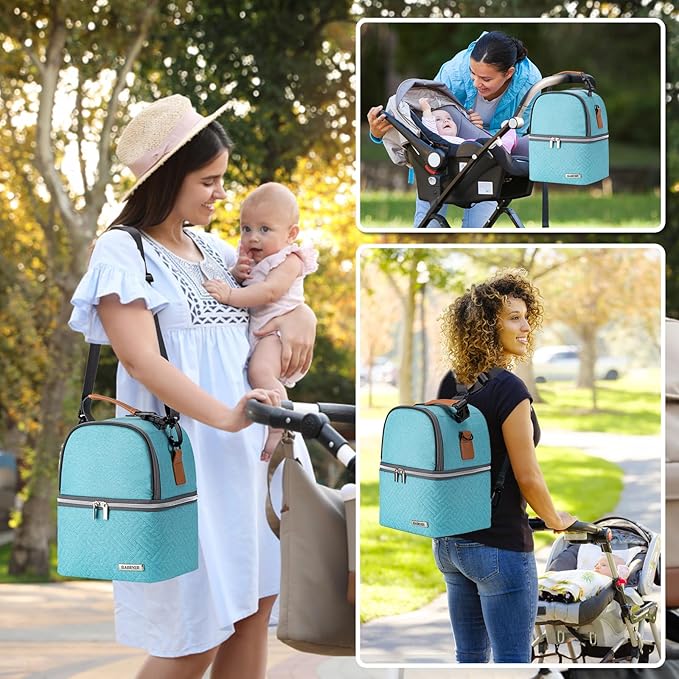 Breastmilk Cooler Bag with Ice Pack Fits 6 Baby Bottles up to 9 Ounce, Breast Milk Pump Cooler Bag with Shoulder Strap for Nursing Mom Daycare, Work, Travel- Lake Green
