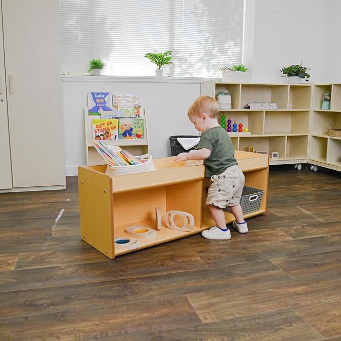 Angeles Value Line Toddler Storage with Mirror Back, Classroom Shelves and Daycare Furniture, Kids' Bookcases Cabinets & Shelves, 48" L x 15" W x 17" H