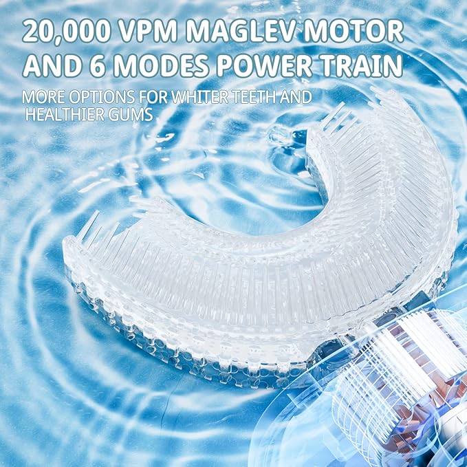 Kids Electric U Shaped Toothbrush,Kids Sonic Full Mouth Toothbrush with 4 Soft Brush Head Automatic Rechargeable 6 Cleaning Modes IPX7 Waterproof 360 Degree Cleaning - Age2-7 Blue