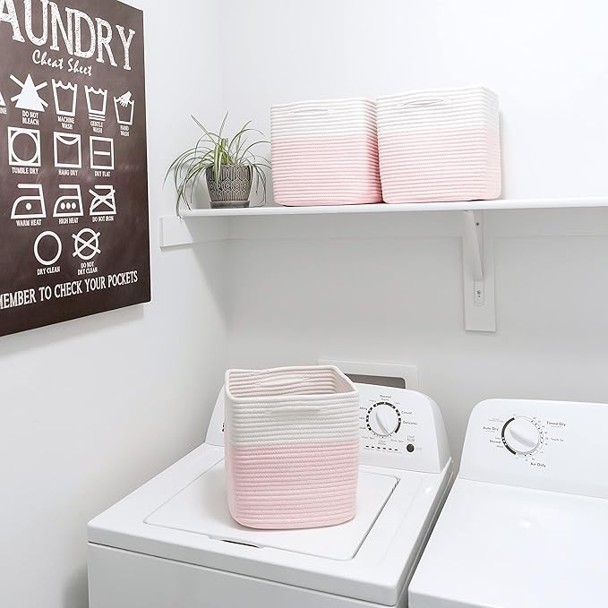 NaturalCozy 13 Inch Cube Storage Bins Cotton Rope Woven Baskets for Organizing 3-Pack | 13 x 13 Storage Cubes | Fabric Square Storage Baskets for Shelves Organizer, Kids Toy Bins, Closet Baby Nursery