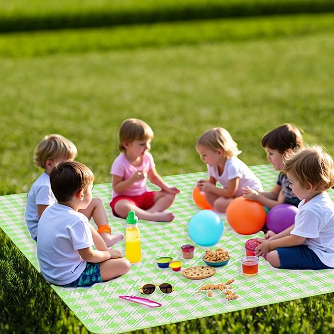 UDEAR Foldable Picnic Blanket,80"x80" Waterproof, Sandproof, Portable with Tote Bag for Beach, Park, Camping, and Travel,Green Plaid