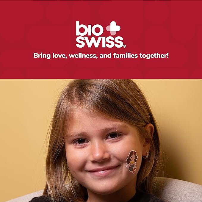 BioSwiss Bandages, Mermaid Shaped Self Adhesive Bandage, Latex Free Sterile Wound Care, Fun First Aid Kit Supplies for Kids, 50 Count