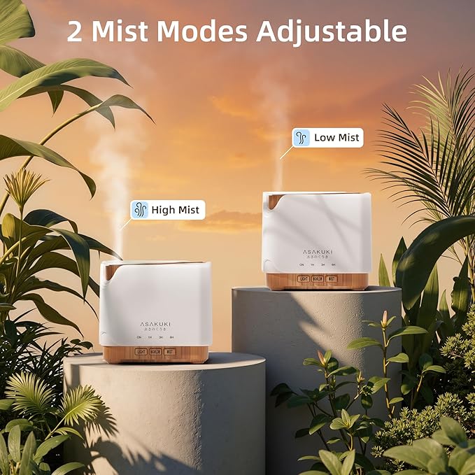 ASAKUKI 700 ml Premium Essential Oil Diffuser, 5 in 1 Ultrasonic Aromatherapy Fragrant Oil Vaporizer Humidifier, Timer and Auto-Off Safety Switch, 7 LED Light Colors