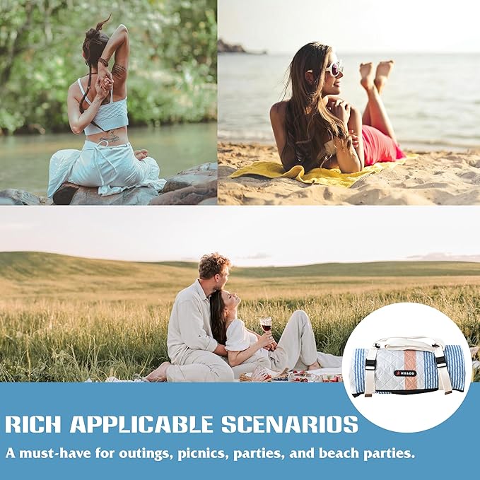 Waterproof Picnic Mat, Outdoor Camping Oversized Field Blanket. Portable Thickened Camping Blanket, Suitable for Beach, Camping, Music Festival, Party, Outdoor Adventure. (Yellow&Blue&White, 80”x80”)