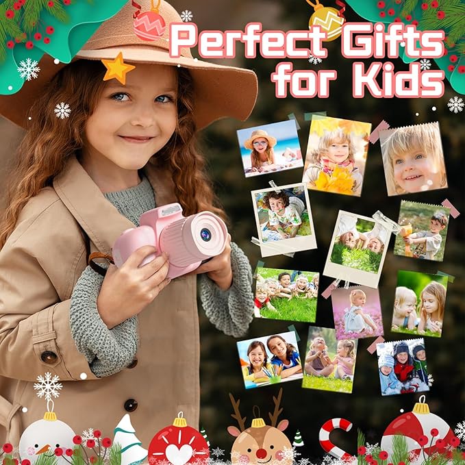 Temodu Kids Camera, Best Birthday Festival Toys Gifts for Girls Boys Age 3 4 5 6 7 8 9 10 11 12 Year Old, Digital Camera for Kids with Video, Toy Camera Toddler Camera for Girls with 32GB Card - Pink