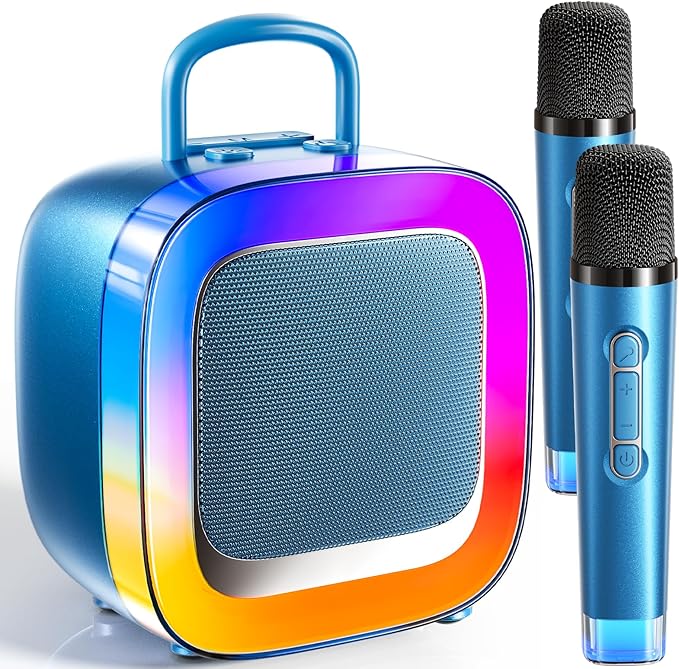 Kinglucky Kid-Friendly Karaoke Machine for Kids with 2 Microphones (2025 Upgrade) Gifts for Girls Most Popular 3-12 Year Old Girl Gifts 3 4 5 6 7 8 9 10 11 12 Year Old Girl Birthday Gift Gold Blue