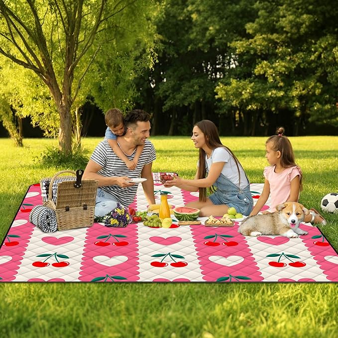Poedist Extra Large Picnic Blanket Waterproof,80"x 80"Foldable Machine Washable Beach Blanket,Outdoor Blanket for 6-8 Adults,Suitable for Indoor Crawling,Park Beach,Camping,Hiking,Family Travel(Pink