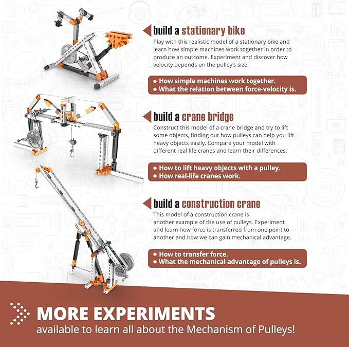 Engino STEM Toys, Pulley Drives Building Toys for Kids 9+, Educational Set, Creative Gift for Boys & Girls, STEM Engineering Kit, Play & Learn (8 Building Model Options)