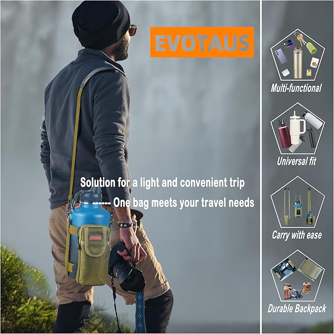 Water Bottle Holder with Strap, Shoulder & Hand Bottle Holder with Phone Pocket – Fits 32-64 oz Sports Bottles & 20-40 oz Insulated Bottles – Durable Sling Bag for Walking, Hiking, Gym