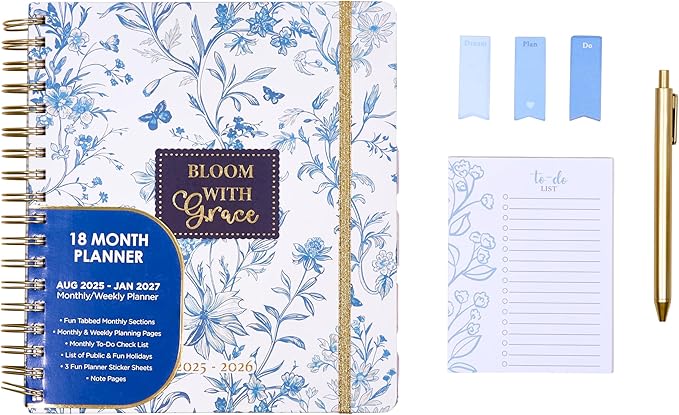 Votum August 2025 to January 2027 Large Back to School Academic Planner- Daily, Weekly & Monthly Organizer with Pens, Stickers, Sticky Notes, and a Sturdy Cover - Bloom with Grace