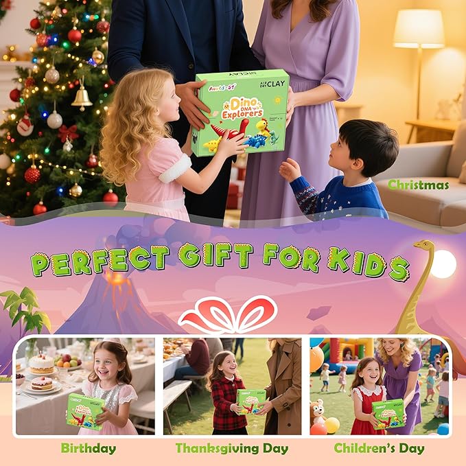 Air Dry Clay Kit - Dinosaur Theme, Modeling Clay for Kids, DIY Model Magic with Sculpting Tools and Tutorials, 12 Boxes Molding Clays, Ultra Light, Soft & Non-Toxic, Arts and Crafts Gift for Kids