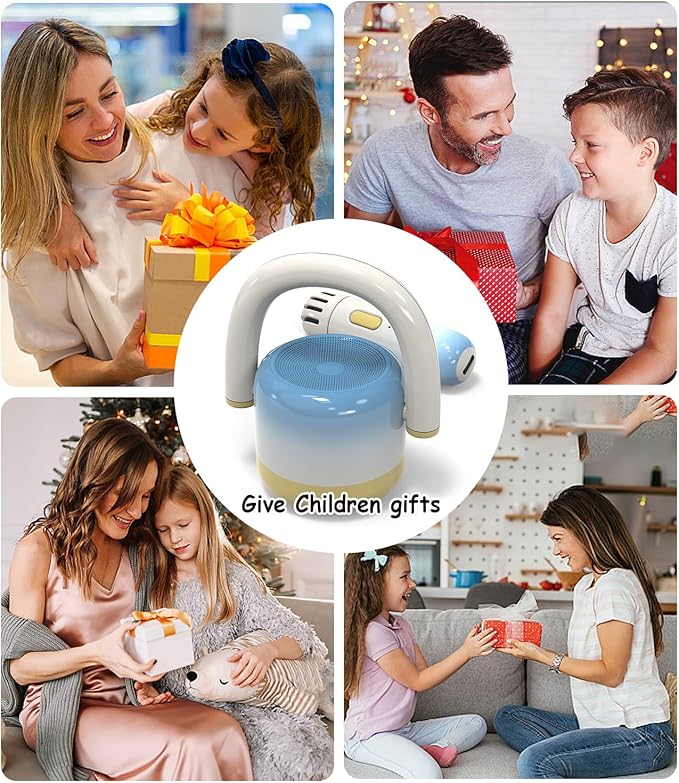 EWA Portable Mini Metal Karaoke Machine, Bluetooth Karaoke Speaker with 2 Wireless Microphones, Ideal Gifts for Girls Boys Family Home Party Birthday Christmas Toys Gifts-(Blue)