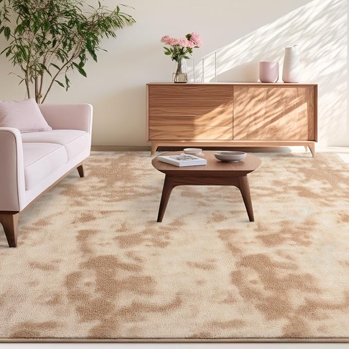 Kimicole 5x8 Washable Area Rugs for Bedroom Living Room, Low Pile Ulta-Thin Solid Color Rug, Non-Slip Soft Fluffy Carpet for Nursery Kids Room Dorm Room Home Decor (Light Tan)