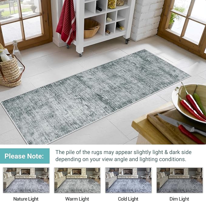 Runner Rug 2'6''x8' Washable: Modern Abstract Kitchen Rug With Non-Slip Backing, Thin Long Carpet for Hallway, Bedroom, Laundry Room-Black
