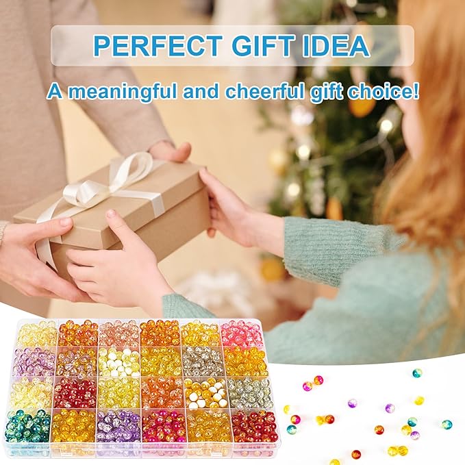 XSEINO About 1200pcs 6mm Crackle Glass Beads Bracelet Making Kit,24 Style Crack Sunshine Yellow Series Colorful Crystal Beads for Jewelry Bracelet Making,DIY Crafts,Friendship Bracelets,Necklaces