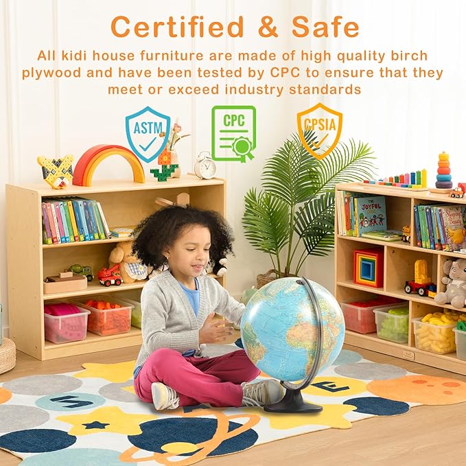 Kids Bookshelf and Toy Storage Shelf, Wooden Montessori Bookshelf, 3-Tier Toy Shelf, 30in Birch Children Bookcase, Classroom Furniture, Book Shelf for Kids Room, Nursery, Playroom