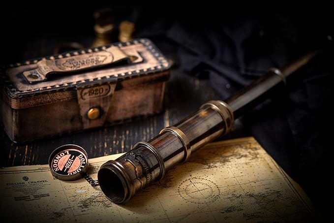V.Empire Handcrafted Telescope | with Box | Functional Vintage Replica Brass Nautical Antique Ship Telescope | Brass Nautical Spyglass & Collectible Decor | for Kids | 15 Inches
