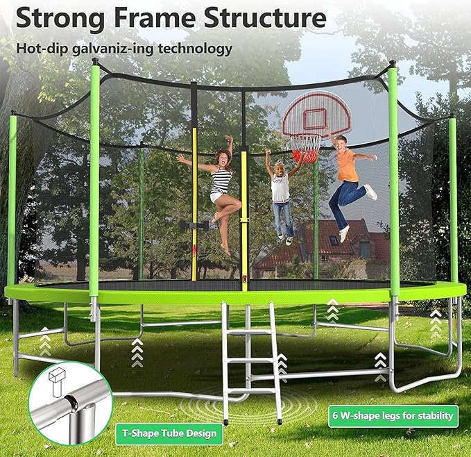 Upgraded 16FT 15FT 14FT 12FT 10FT 8FT Trampoline Outdoor with Basketball Hoop and Net, Capacity for 4-6 Kids and Adults