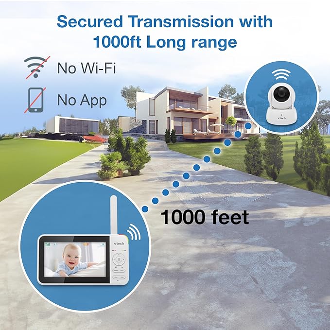 VTech VM924-2 Remote Pan-Tilt-Zoom Baby Monitor with 2 Cameras & Audio,5" LCD Screen,Up to 17Hrs Video Streaming&31Hrs Battery for Audio,Night Vision,1000ft Range,Soothing Sounds,Temperature Sensor