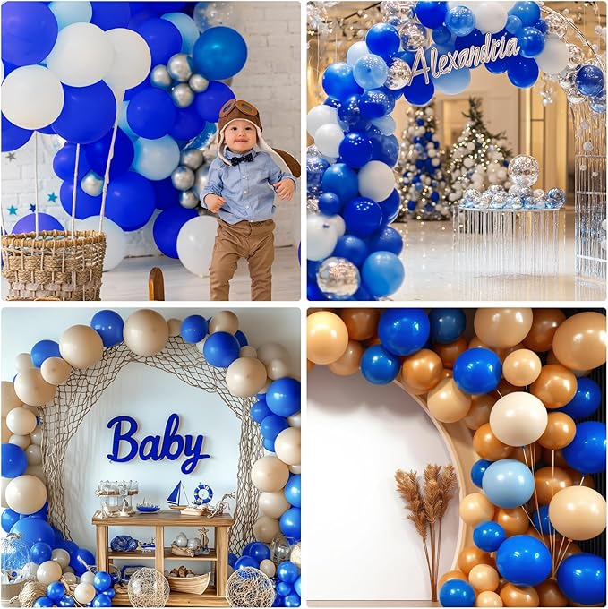 RUBFAC 129pcs Royal Blue Balloons Different Sizes 18 12 10 5 Inch, Blue Balloon Arch Kit Garland for Birthday Party Graduation Baby Shower Baseball Nautical Party Decoration