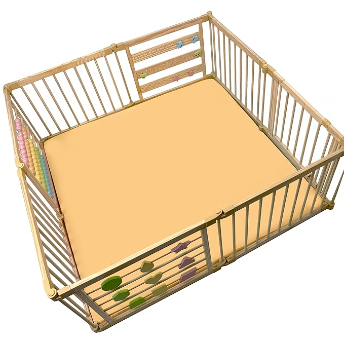 Zety Compatible Baby Play Mat - PU Leather Baby Playpen Mat - Waterproof Baby Play Mats for Floor - 1.5" Thick High Density Foam Play Mat (Colored, 8-Panel) (Beige, 8-Panel)