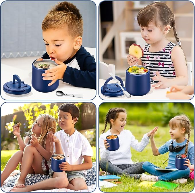 20oz Insulated Vacuum Food Jar with Buckle Lid,Soup Thermo for Hot Food Kids,Wide Mouth Leakproof Stainless Steel Lunch Container with Spoon-Blue