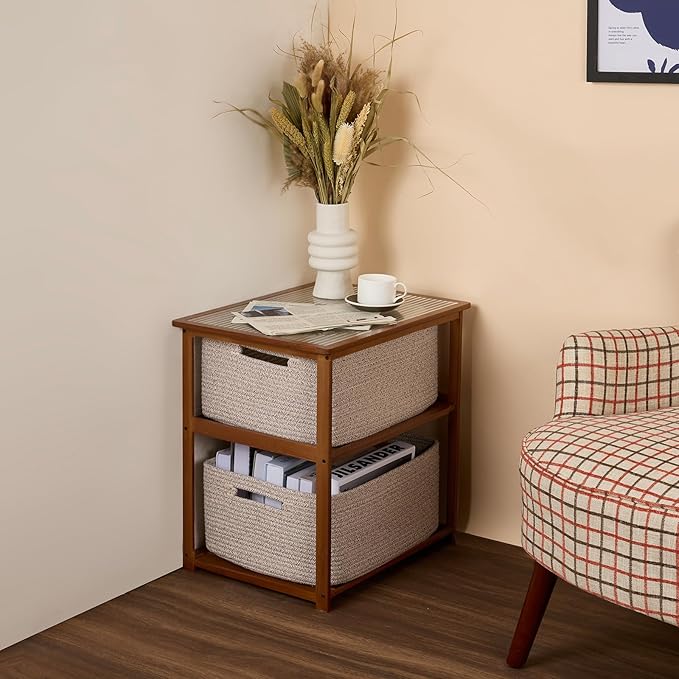 Large Storage Baskets for Shelves, Closet Organizers Bins for Clothes Blanket Towels, Baby Nursery, Toy Baskets Box, Woven Rope Baskets, 17 x 13 x 7.5”, 2 Packs Mixed Brown