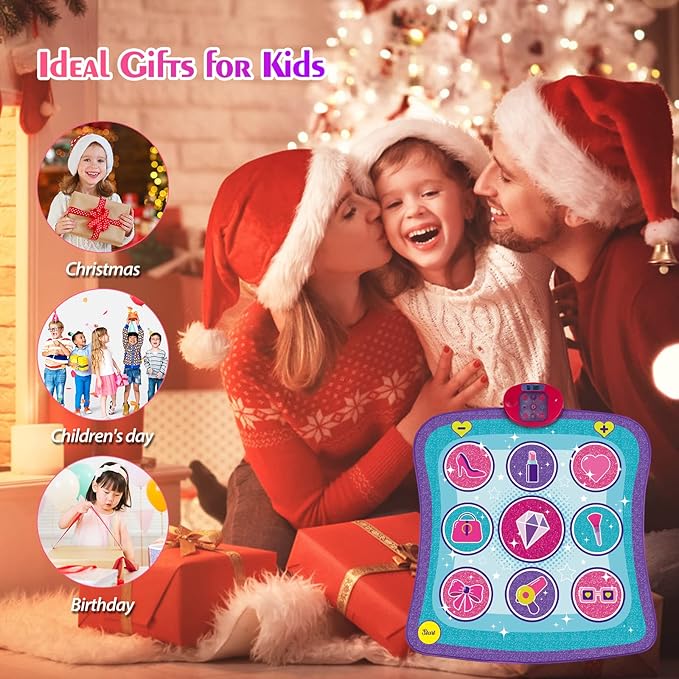 Kids Dance Mat Game Toy for Girls & Boys Ages 3-12, Interactive Electronic Rhythm Dance Step Pad with Built-in Music, Adjustable Volume & Fun Light-Up Steps, Perfect Birthday & Holiday Dance Game Gift