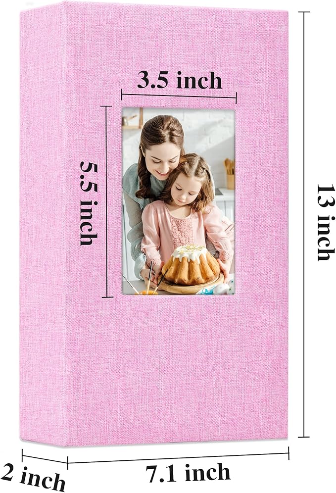 Vienrose Linen Photo Album 300 Pockets for 4x6 Photos Fabric Cover Photo Books Slip-in Picture Albums Wedding Baby Pink